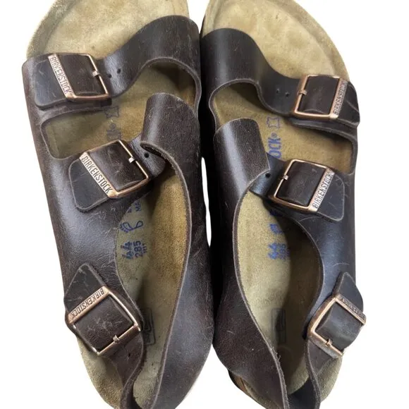 Birkenstock Brown Leather Milano  Sandals With Adjustable Straps For Men Size 11