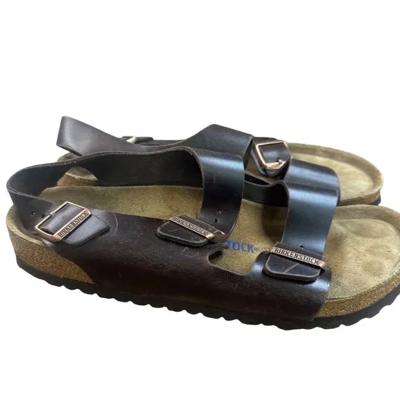 Birkenstock Brown Leather Milano  Sandals With Adjustable Straps For Men Size 11