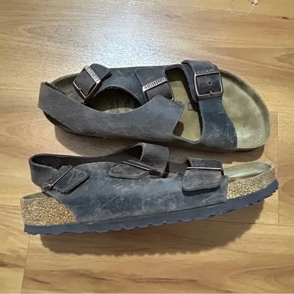Birkenstock Brown Sandals with Adjustable Straps and Contoured Footbed