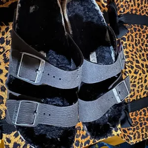 Birkenstock Dark Shearling Sandals