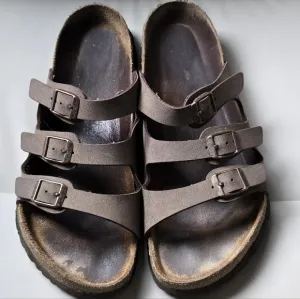 Birkenstock Distressed Florida Womens 10 mens 8 Soft Mocha Brown Genuine Leather