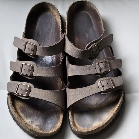 Birkenstock Distressed Florida Womens 10 mens 8 Soft Mocha Brown Genuine Leather
