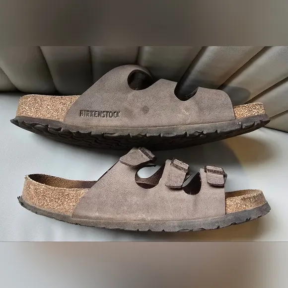 Birkenstock Distressed Florida Womens 10 mens 8 Soft Mocha Brown Genuine Leather