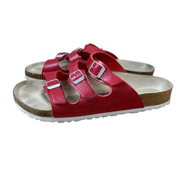 Birkenstock Florida Soft Slide Sandals In Red Leather Size 41 Women’s 10 Men’s 8