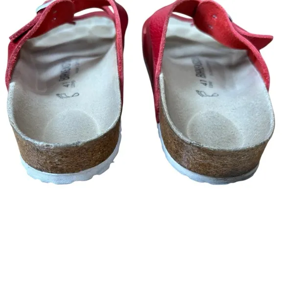 Birkenstock Florida Soft Slide Sandals In Red Leather Size 41 Women’s 10 Men’s 8