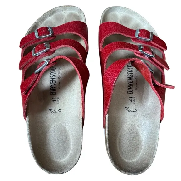 Birkenstock Florida Soft Slide Sandals In Red Leather Size 41 Women’s 10 Men’s 8