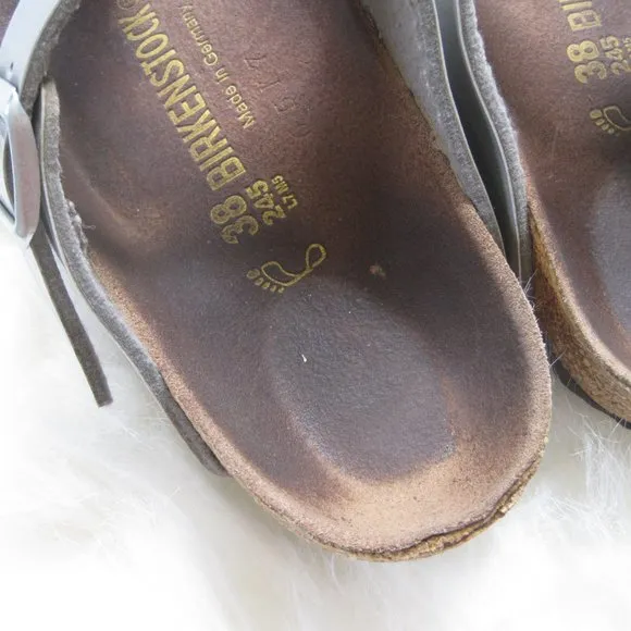Birkenstock Gizeh Birko-Flor Metallic Leather T-Strap Sandals Silver 38