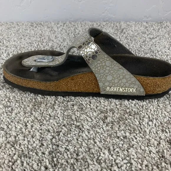 Birkenstock Gizeh Birko-Flor Sandal Womens Size 7.5 Silver Flat Slip On