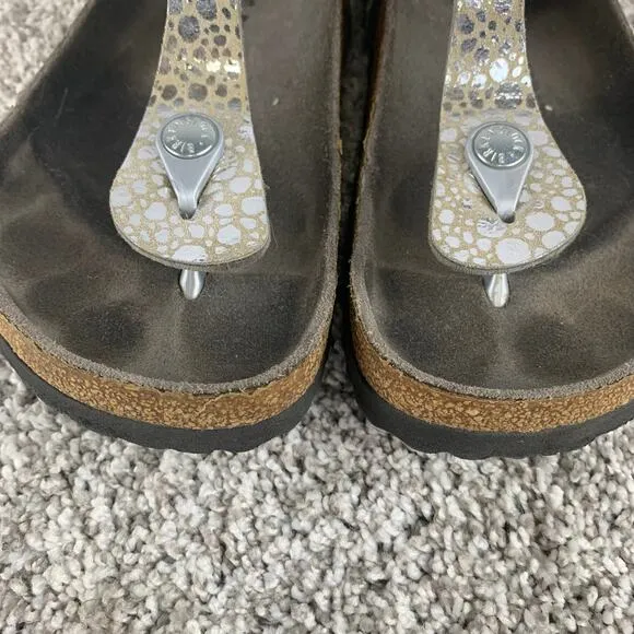 Birkenstock Gizeh Birko-Flor Sandal Womens Size 7.5 Silver Flat Slip On