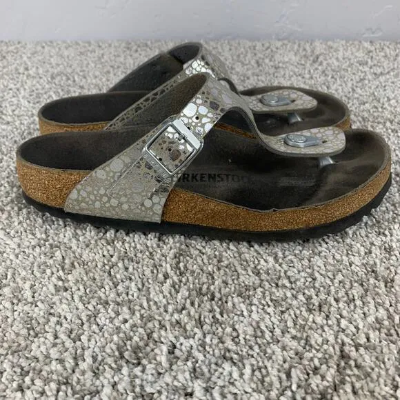 Birkenstock Gizeh Birko-Flor Sandal Womens Size 7.5 Silver Flat Slip On
