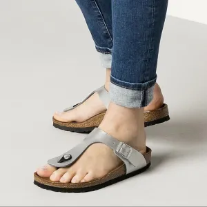 Birkenstock Gizeh Birko-Flor Silver sandals 3.5
