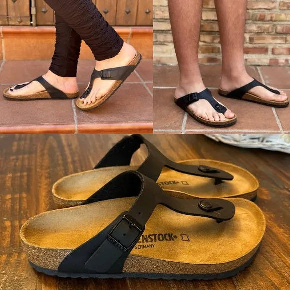 Birkenstock Gizeh Black Thong Sandals Comfortable Footbed Women's 7 Men's 5