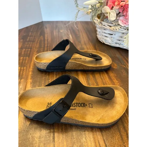 Birkenstock Gizeh Black Thong Sandals Comfortable Footbed Women's 7 Men's 5