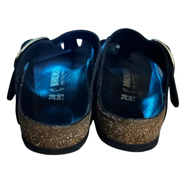 Birkenstock Gizeh High Shine Big Buckle Black Leather Sandal  7 L7 M6 Euro 38