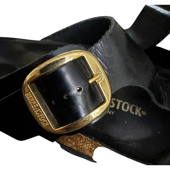 Birkenstock Gizeh High Shine Big Buckle Black Leather Sandal  7 L7 M6 Euro 38