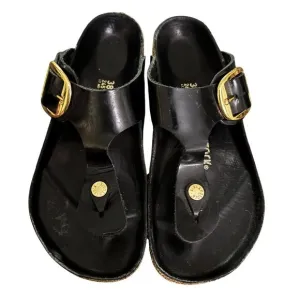 Birkenstock Gizeh High Shine Big Buckle Black Leather Sandal  7 L7 M6 Euro 38