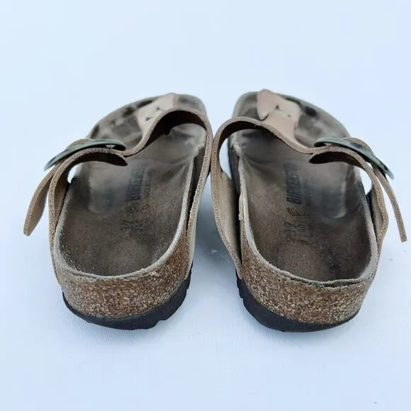 Birkenstock Gizeh Leather Thong Sandal Camo Buckle 37 Size 6.5 Tan Beige