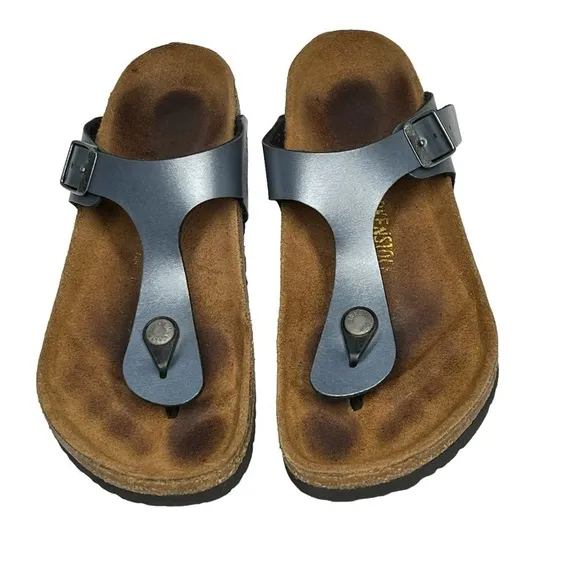 BIRKENSTOCK GIZEH Metallic Onyx Birko-Flor Thong Sandals Women's 37 US 6-6.5