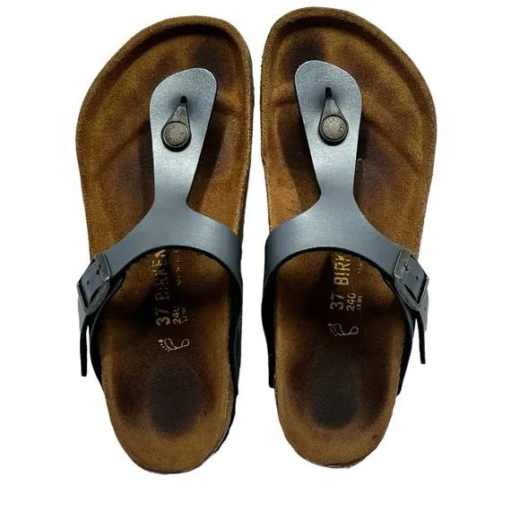 BIRKENSTOCK GIZEH Metallic Onyx Birko-Flor Thong Sandals Women's 37 US 6-6.5