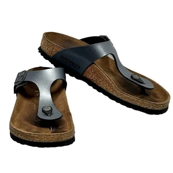 BIRKENSTOCK GIZEH Metallic Onyx Birko-Flor Thong Sandals Women's 37 US 6-6.5