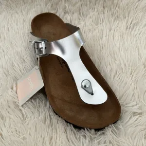 Birkenstock Gizeh Silver Platform Sandals
