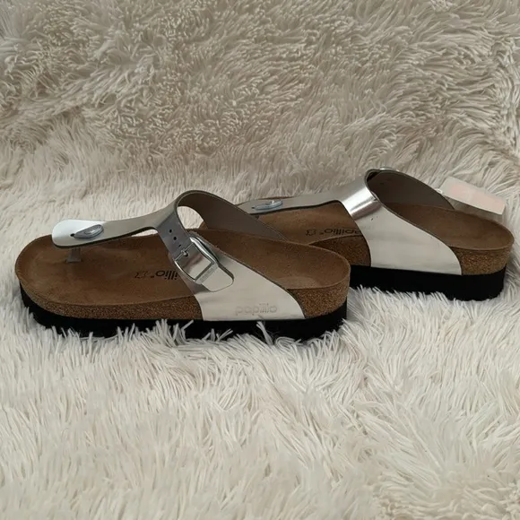 Birkenstock Gizeh Silver Platform Sandals