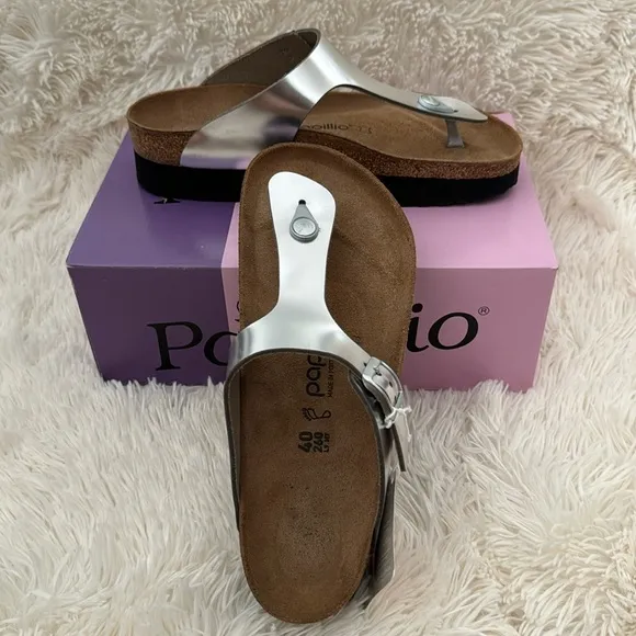 Birkenstock Gizeh Silver Platform Sandals