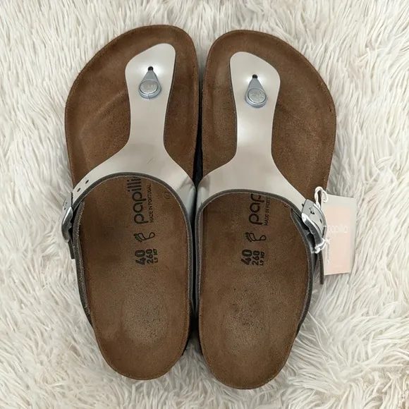 Birkenstock Gizeh Silver Platform Sandals