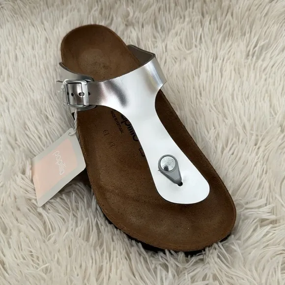 Birkenstock Gizeh Silver Platform Sandals