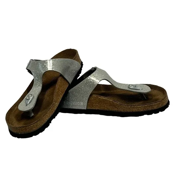 BIRKENSTOCK GIZEH Soft Footbed Silver Sparkle Thong Sandals Women's 37 US 6-6.5
