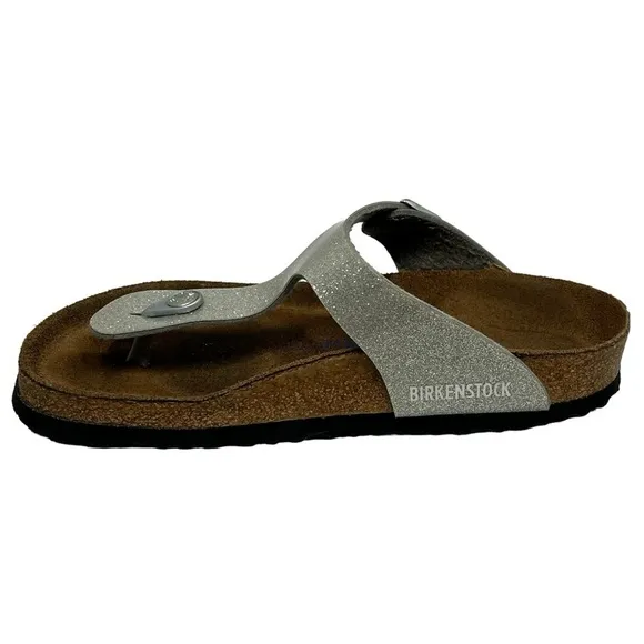 BIRKENSTOCK GIZEH Soft Footbed Silver Sparkle Thong Sandals Women's 37 US 6-6.5