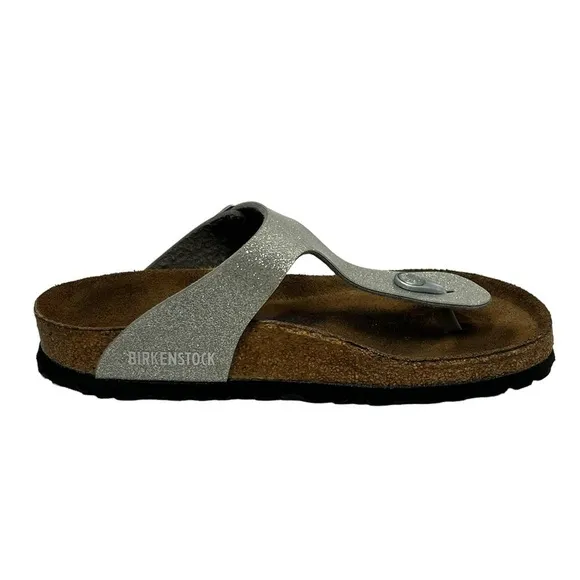 BIRKENSTOCK GIZEH Soft Footbed Silver Sparkle Thong Sandals Women's 37 US 6-6.5