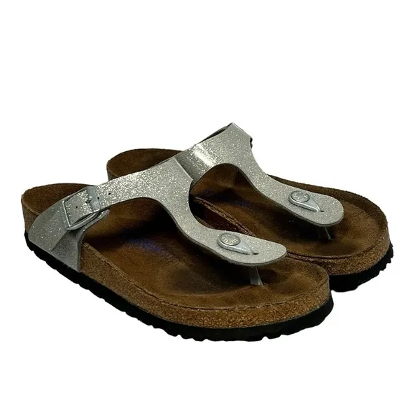 BIRKENSTOCK GIZEH Soft Footbed Silver Sparkle Thong Sandals Women's 37 US 6-6.5