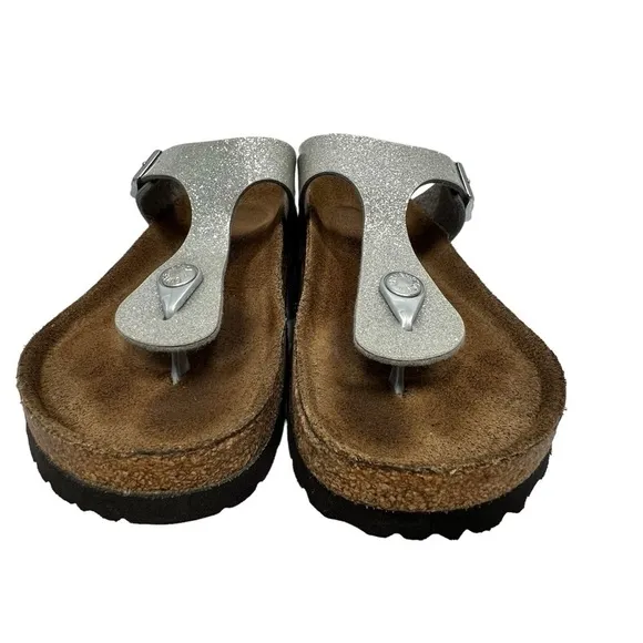 BIRKENSTOCK GIZEH Soft Footbed Silver Sparkle Thong Sandals Women's 37 US 6-6.5
