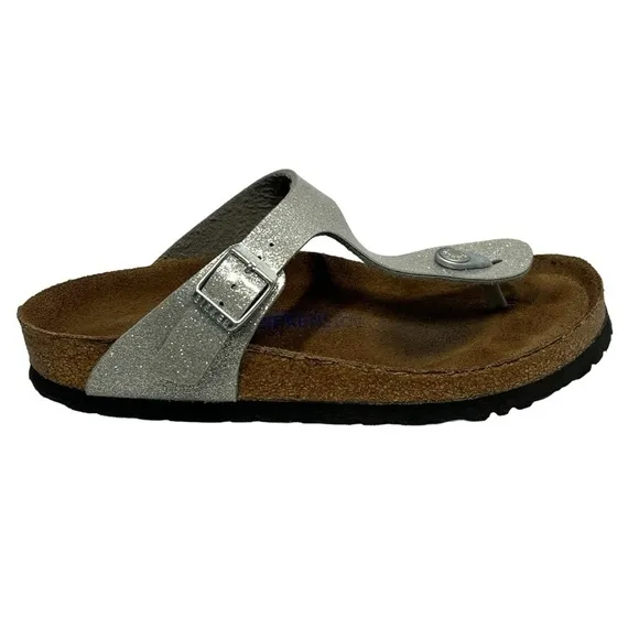 BIRKENSTOCK GIZEH Soft Footbed Silver Sparkle Thong Sandals Women's 37 US 6-6.5