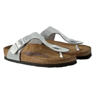 BIRKENSTOCK GIZEH Soft Footbed Silver Sparkle Thong Sandals Women's 37 US 6-6.5