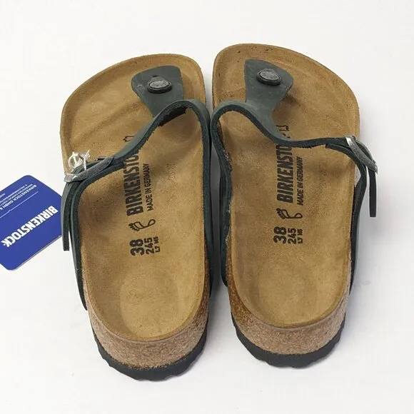 Birkenstock Gizeh Thong Sandals, Black Leather, Women's 7 M (EU 38)