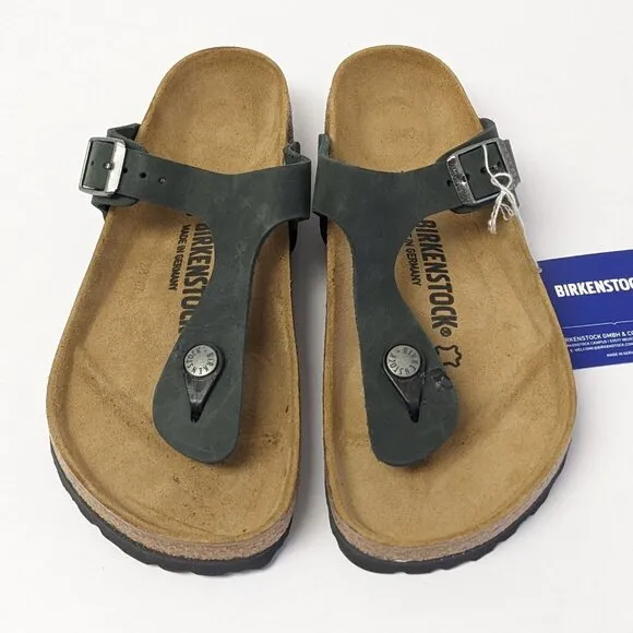 Birkenstock Gizeh Thong Sandals, Black Leather, Women's 7 M (EU 38)