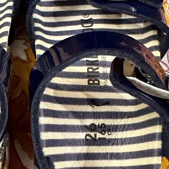 BIRKENSTOCK kids Rio nautical stripes navy Patent BF Marine Sandals