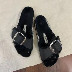 BIRKENSTOCK Madrid Big Buckle Shearling in Black Oiled Leather EU 39 US 8-8.5 N