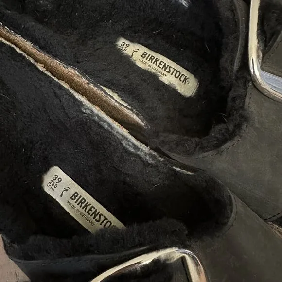 BIRKENSTOCK Madrid Big Buckle Shearling in Black Oiled Leather EU 39 US 8-8.5 N