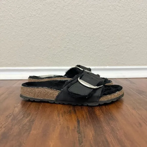 BIRKENSTOCK Madrid Big Buckle Shearling in Black Oiled Leather EU 39 US 8-8.5 N