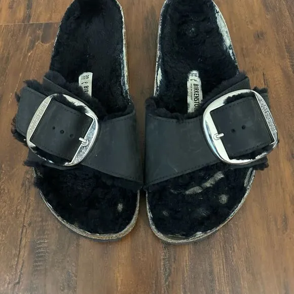 BIRKENSTOCK Madrid Big Buckle Shearling in Black Oiled Leather EU 39 US 8-8.5 N