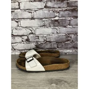 Birkenstock Madrid White Patent Leather Slides Sandals Women’s Sz 39EU/8.5M US