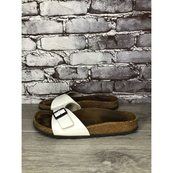 Birkenstock Madrid White Patent Leather Slides Sandals Women’s Sz 39EU/8.5M US