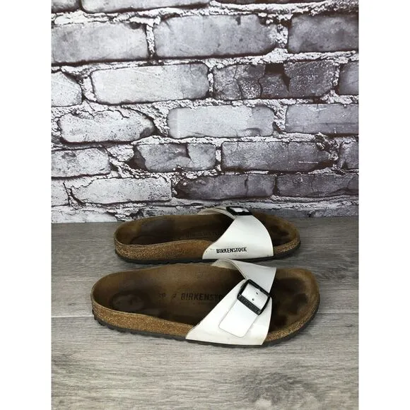 Birkenstock Madrid White Patent Leather Slides Sandals Women’s Sz 39EU/8.5M US