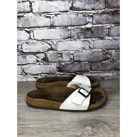 Birkenstock Madrid White Patent Leather Slides Sandals Women’s Sz 39EU/8.5M US