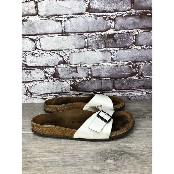 Birkenstock Madrid White Patent Leather Slides Sandals Women’s Sz 39EU/8.5M US