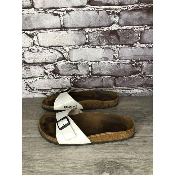 Birkenstock Madrid White Patent Leather Slides Sandals Women’s Sz 39EU/8.5M US