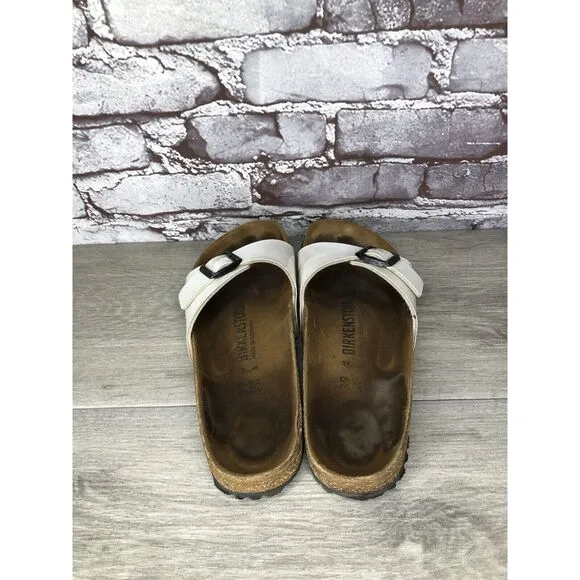 Birkenstock Madrid White Patent Leather Slides Sandals Women’s Sz 39EU/8.5M US